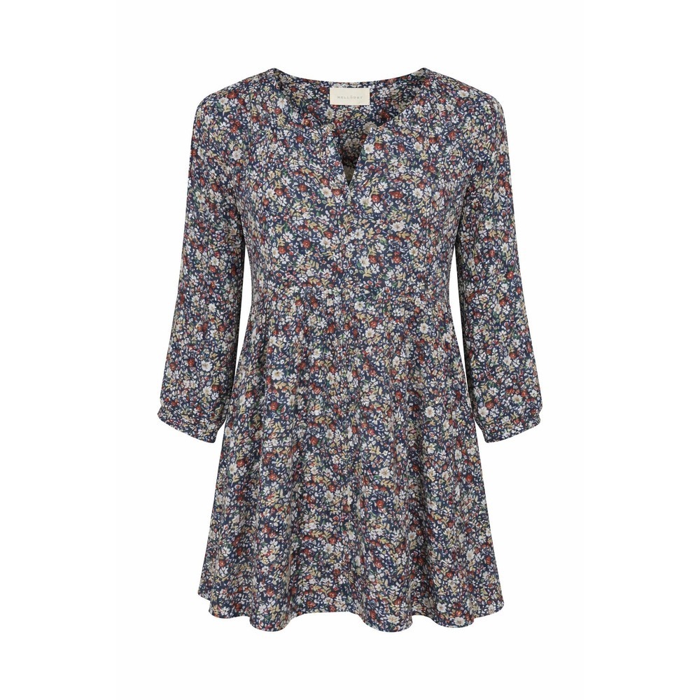 Melloday Women's XL Navy Blue Floral Boho Peasant Blouse Top Hidden Buttons NEW